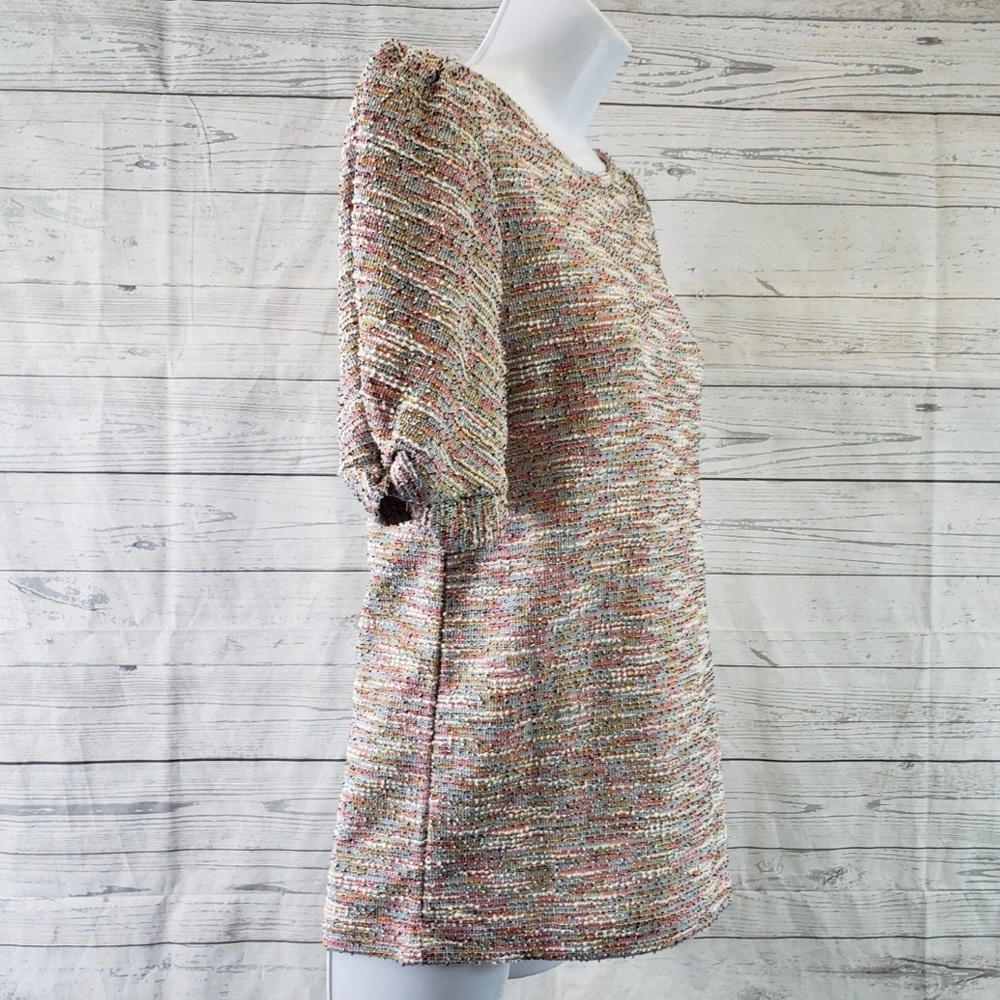 LOFT Ann Taylor Colorful Tweed Short Twist Sleeve Knit Top - Casual Workwear - Picture 5 of 14
